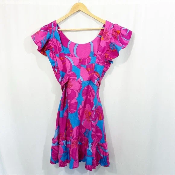 NWT Tuckernuck Wimberly Wild Azalea Edisto Linen Floral Ruffle Dress - Picture 9 of 16